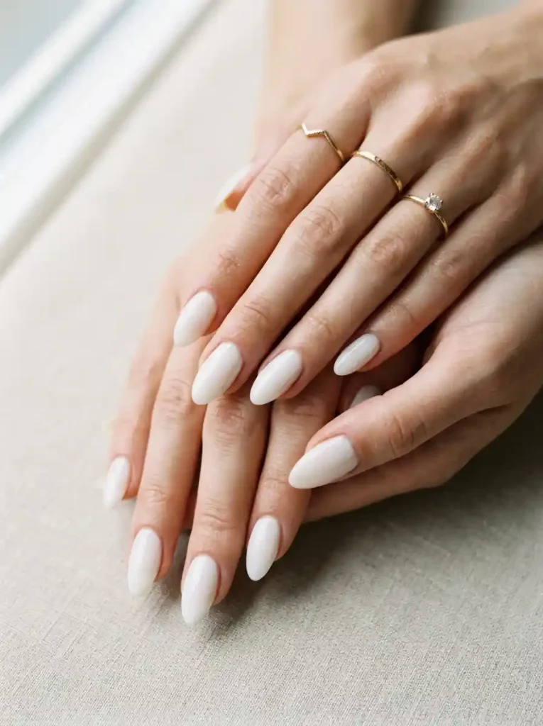 1. Milky White Gloss Trendy Gel Nail Designs
