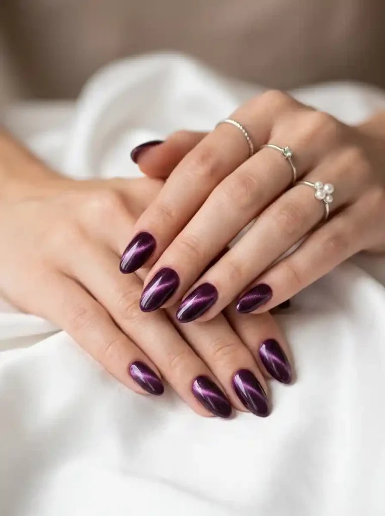 1. Velvet Plum Cat Eye Nail Designs