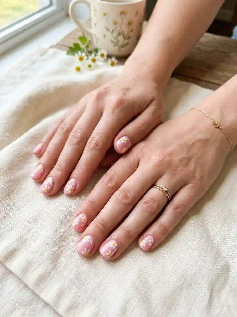 17. Daisy Accent Nails