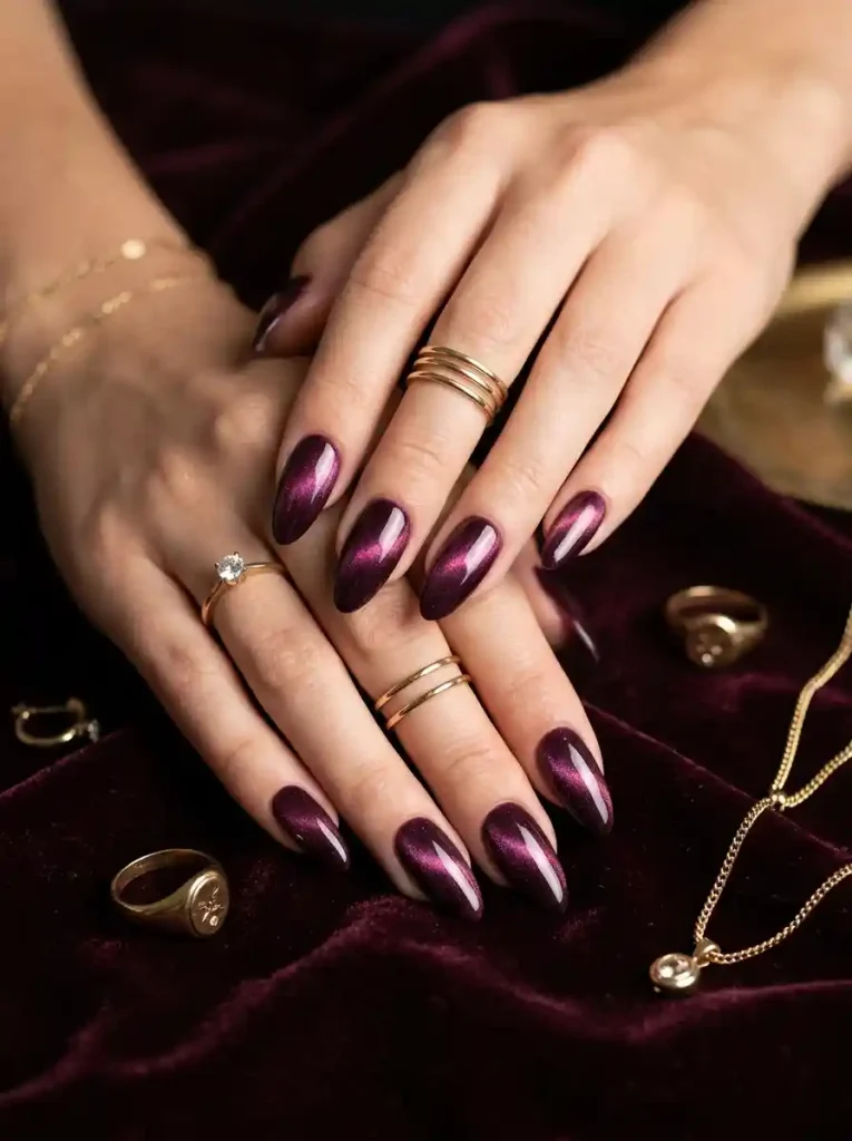20. Velvet Magnetic Almond Nail Ideas