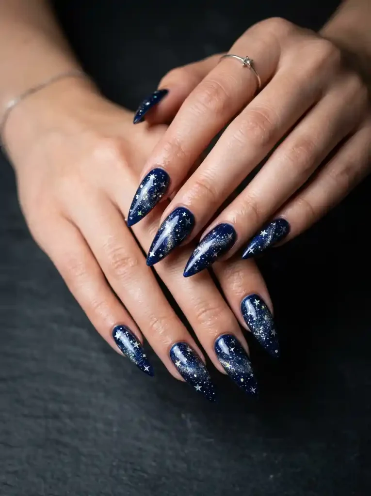 21. Midnight Galaxy Trendy Gel Nail Designs