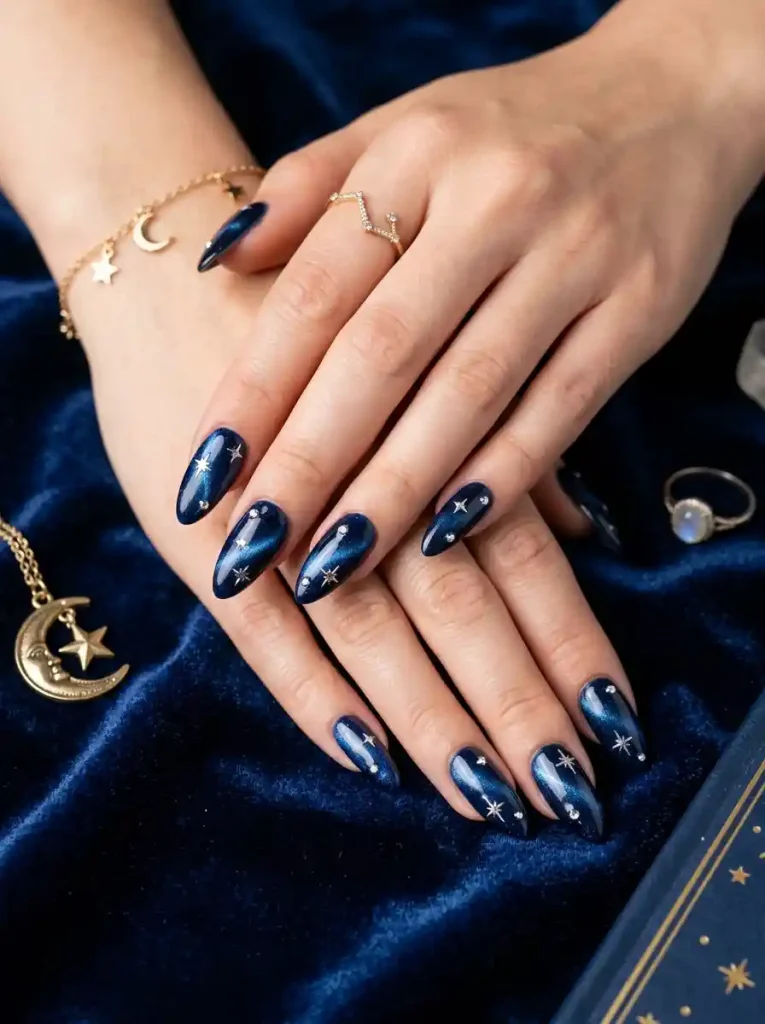 22. Midnight Constellation Blue Cat Eye Nail Ideas