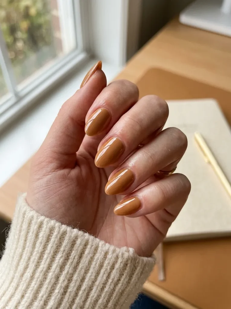 10. Glossy Caramel Nails