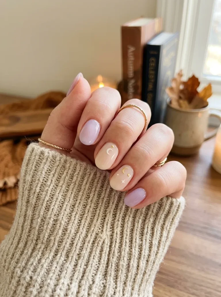 20. Celestial Moon Accents-Back to School Nails 6th Grade