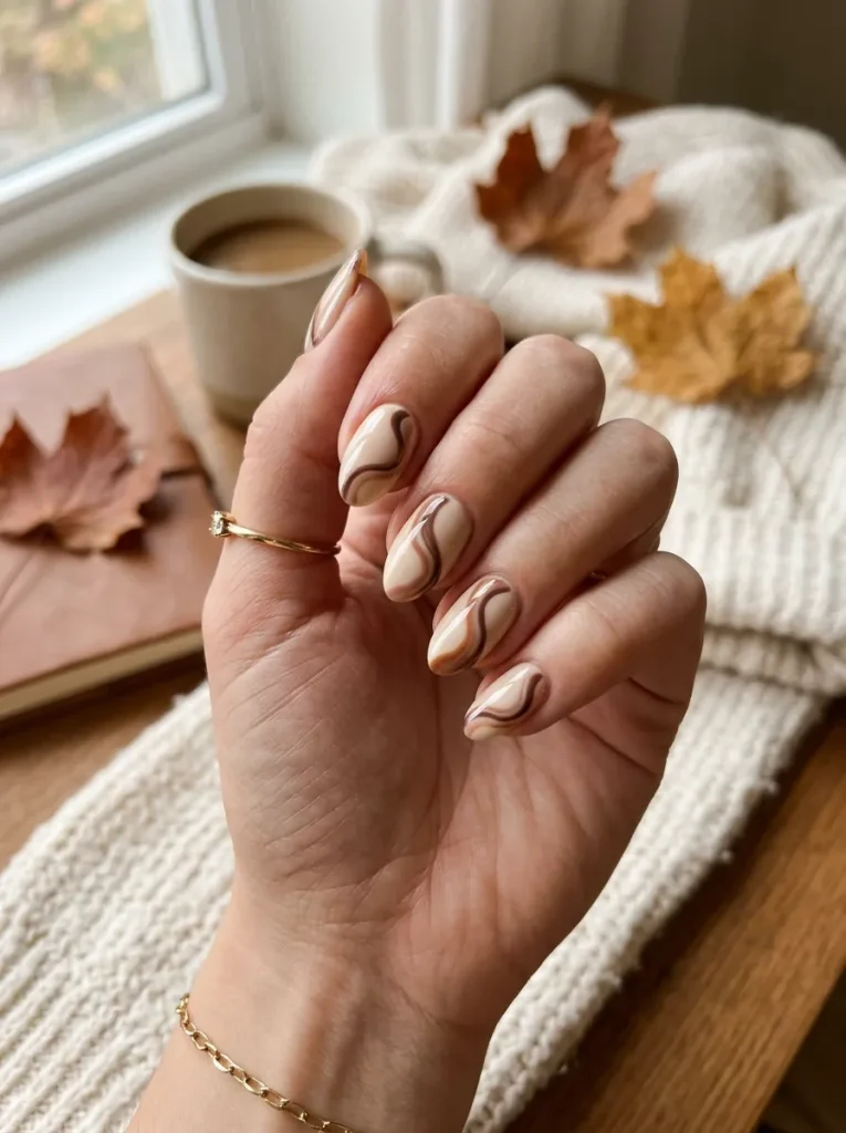 20. Mocha Swirl Nails