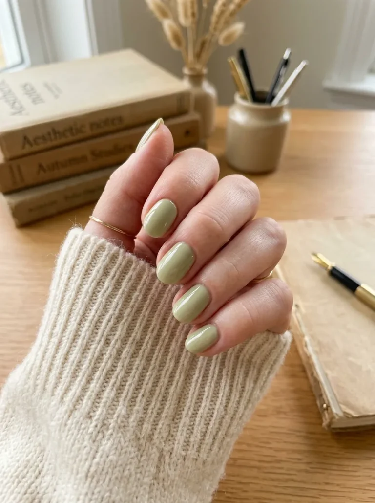 24. Creamy Pistachio Nails for the First Day of School