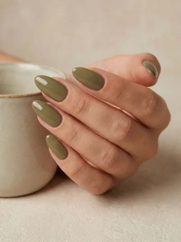 3. Muted Olive Nails