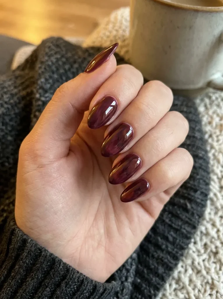 5. Burgundy Almond Nails