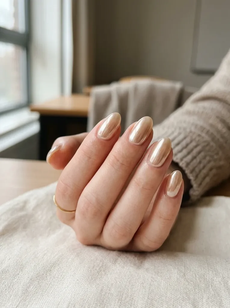 6. Champagne Chrome Nails