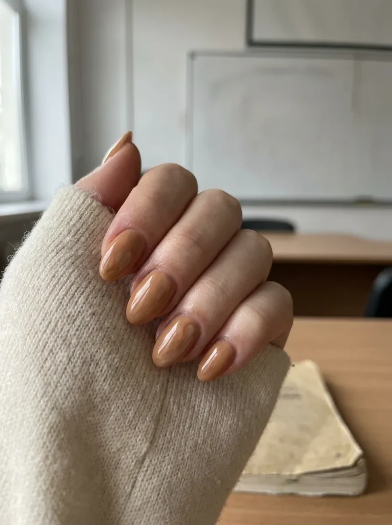 7. Caramel Nude Nails