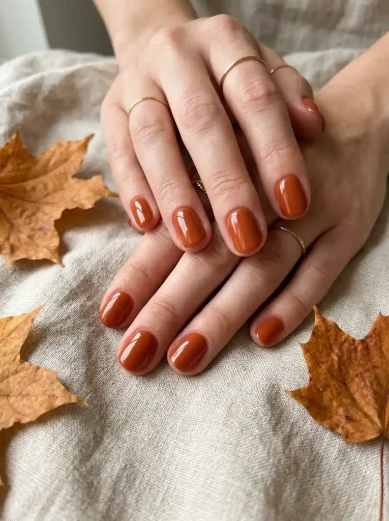 1. Burnt Orange Gloss Short Fall Gel Nails