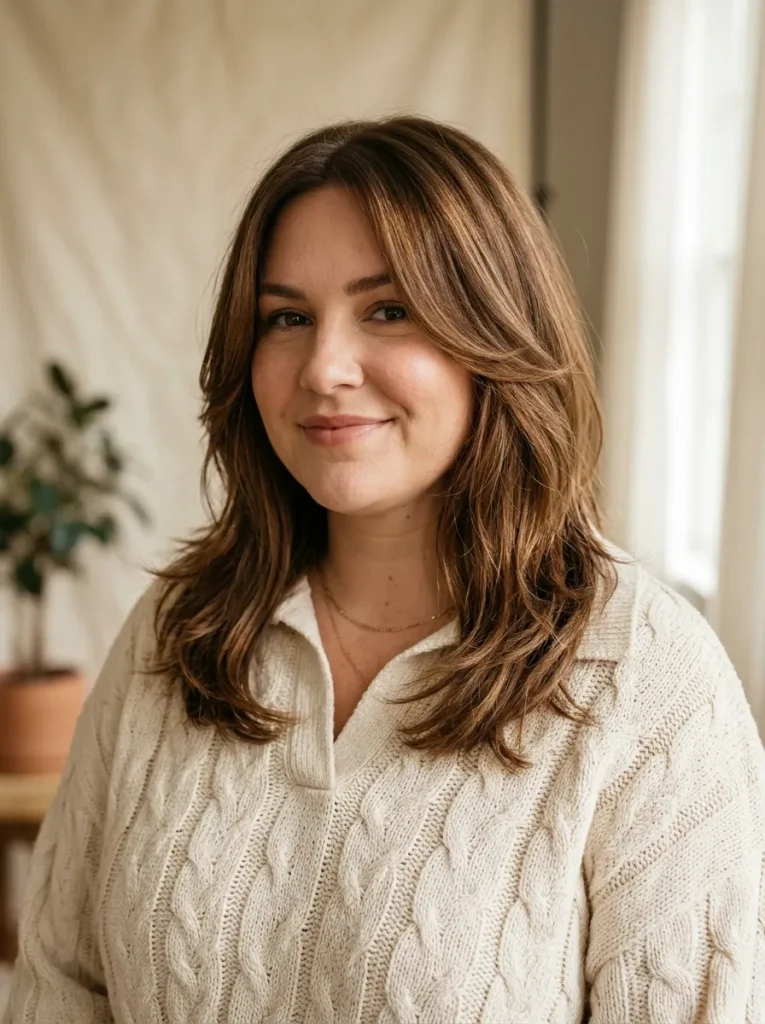 1. Soft Layered Shoulder Cut Fall Haircut for Plus Size Women
