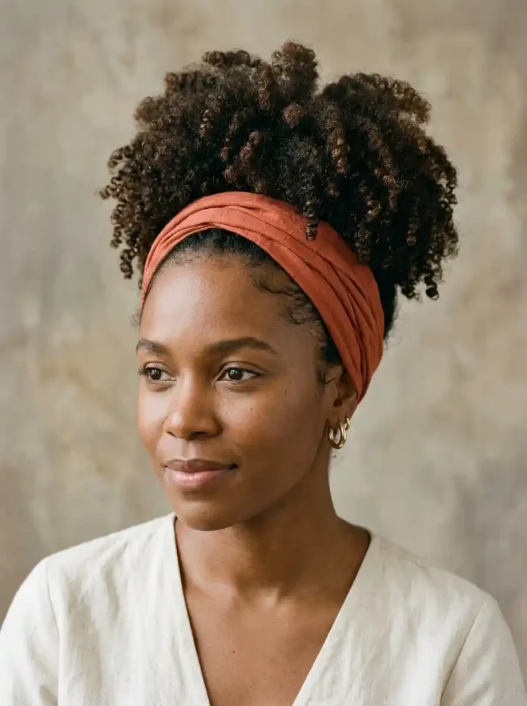 10- Curly Bandana Puff-Bandana Hairstyles For Medium Hair