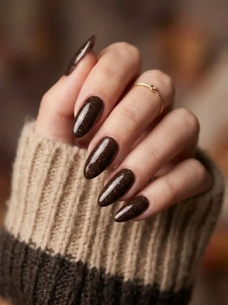 11. Espresso Glitter Nails