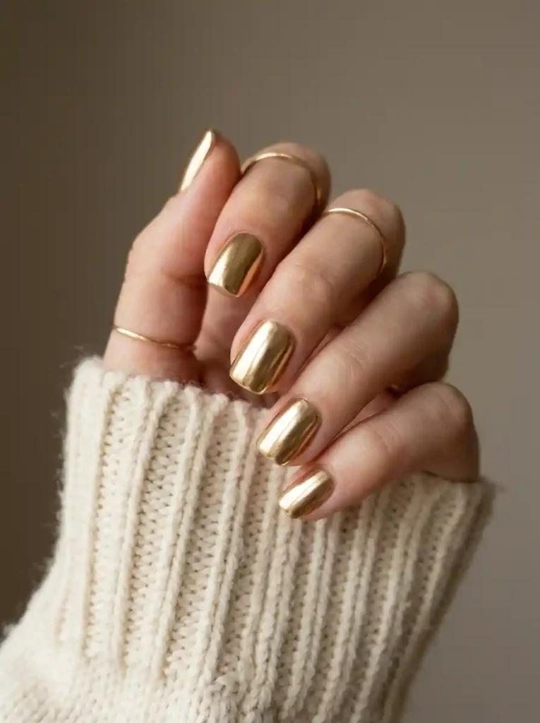 11. Golden Chrome Nails