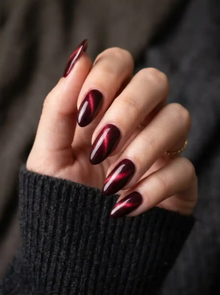 13. Burgundy Velvet Nails
