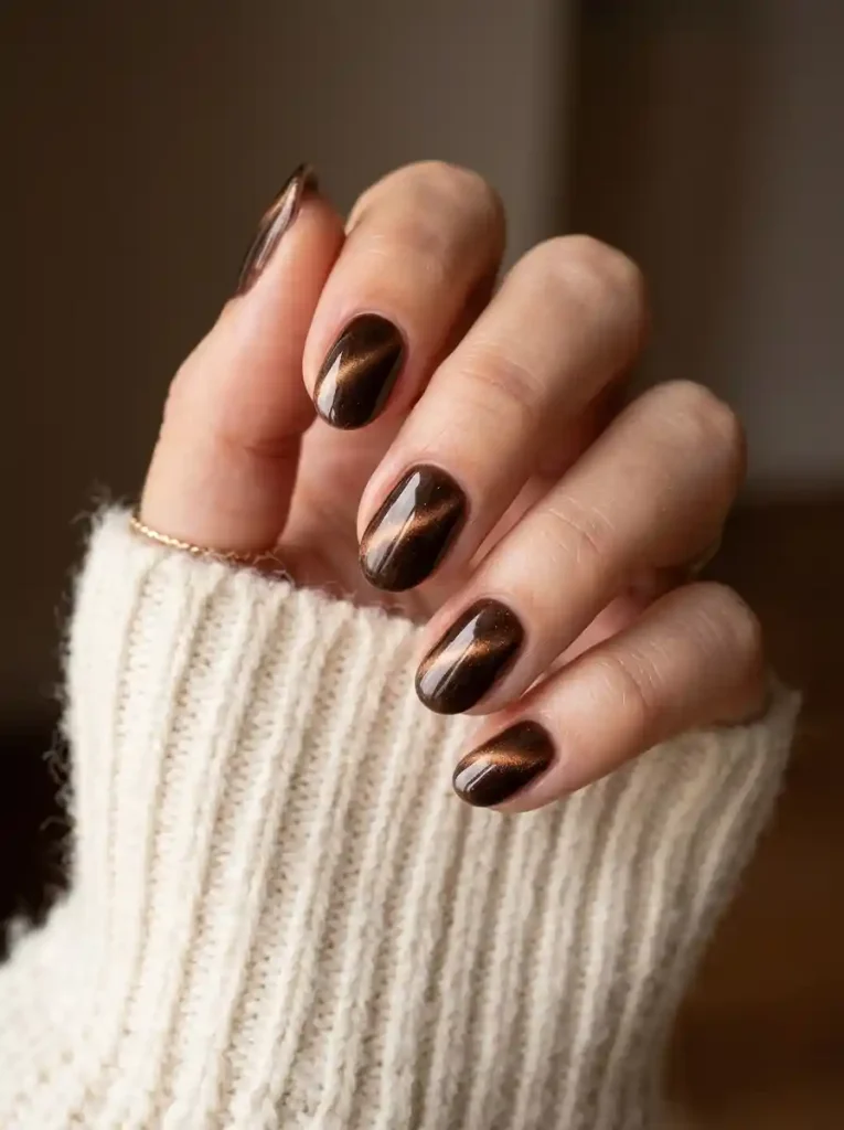 15. Espresso Cat-Eye Nails