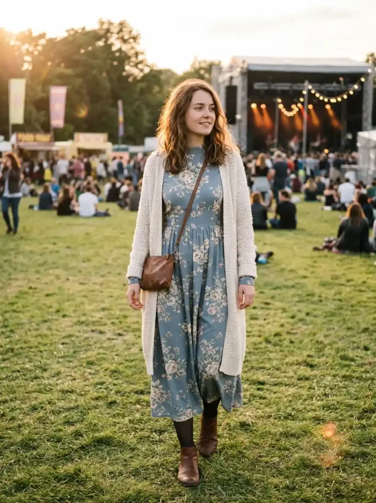 15. Floral Maxi Dress and Long Cardigan