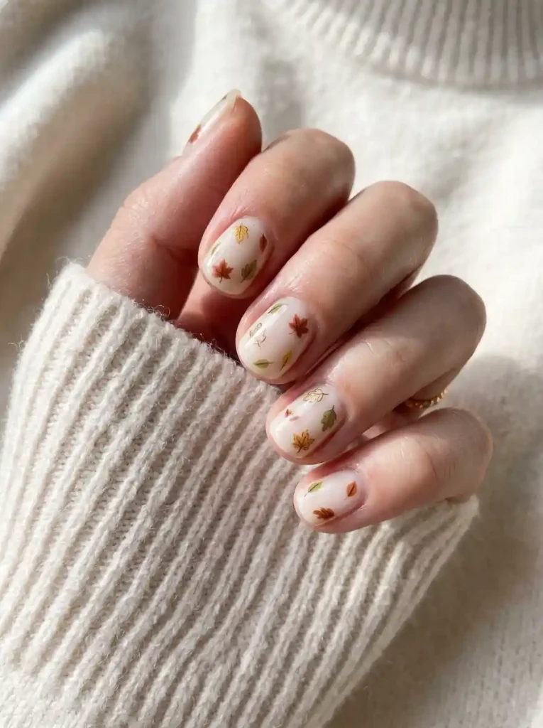 18. Multicolor Leaf Confetti Nails