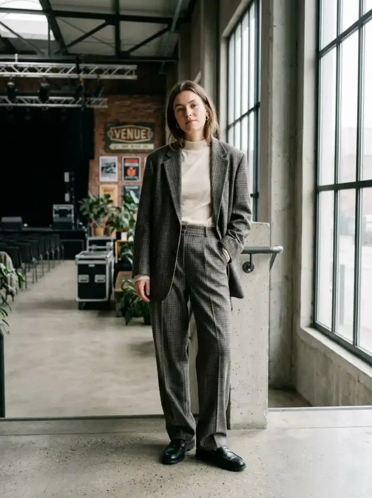19. Oversized Plaid Blazer and Tailored Trousers