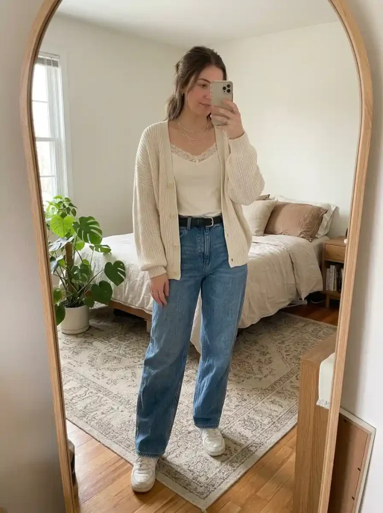 2. Lace Camisole and Baggy Jeans