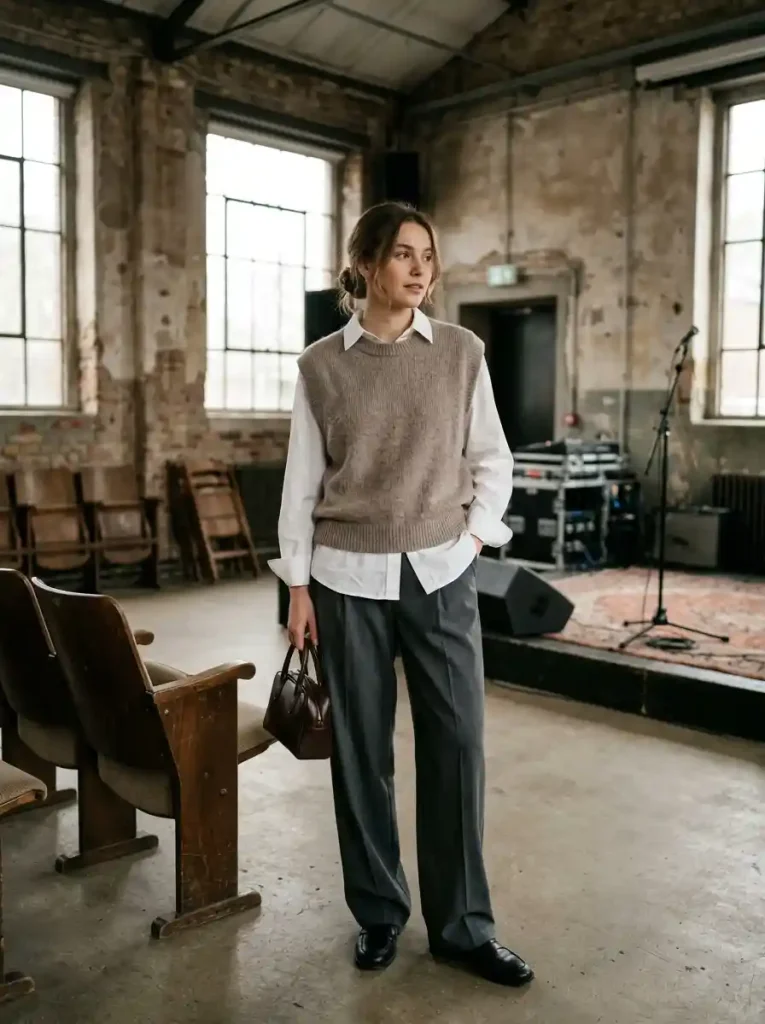 21. Layered Shirt and Sleeveless Knit Vest