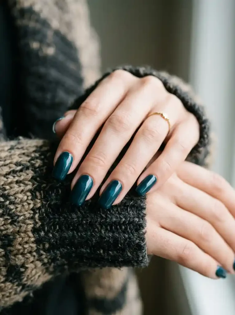 23. Deep Teal Nails-Late Fall Nail Ideas