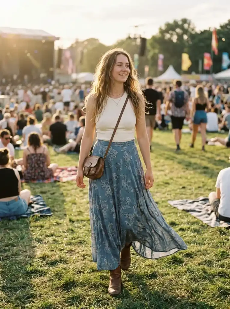 3. Floral Maxi Skirt and Tank Top
