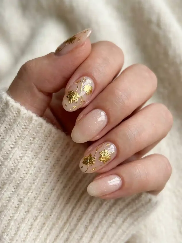 3. Gold Foil Leaf Nails