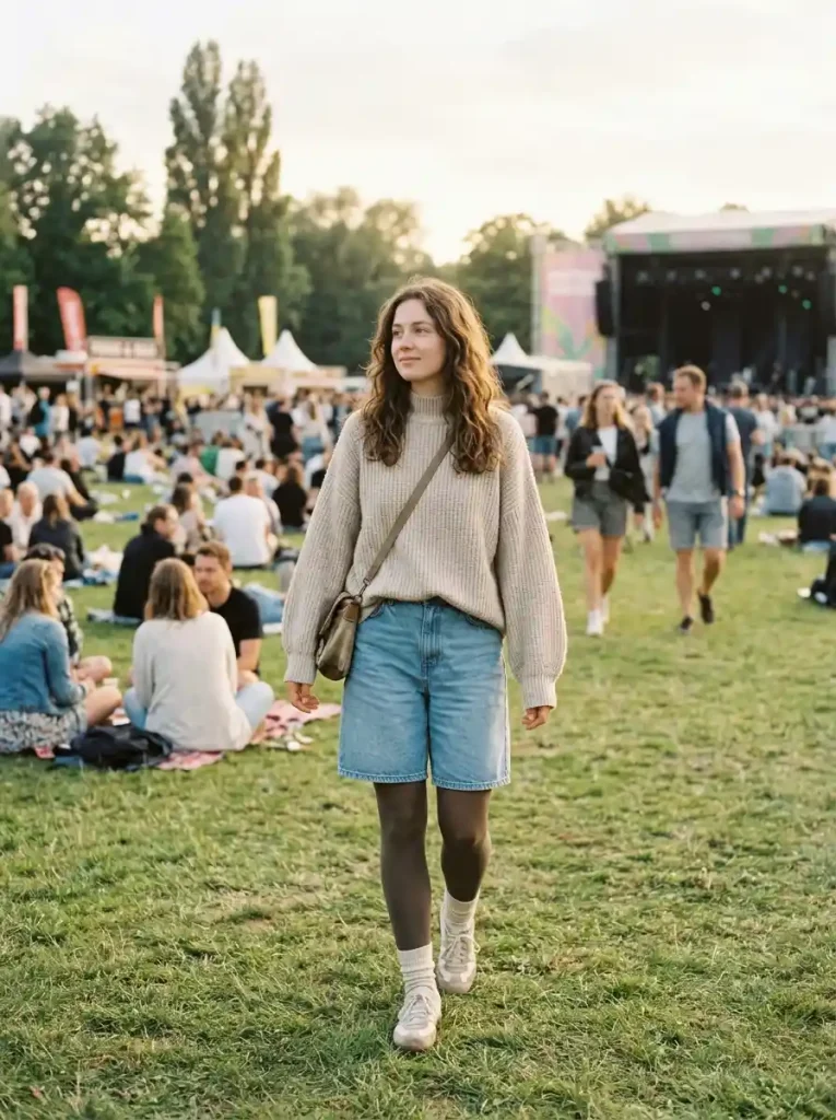 4. Oversized Knit and Denim Shorts