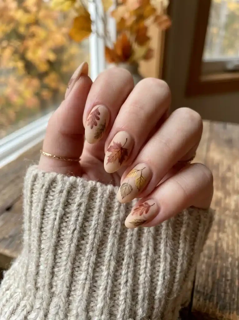 4. Rustic Autumn Leaf Nails