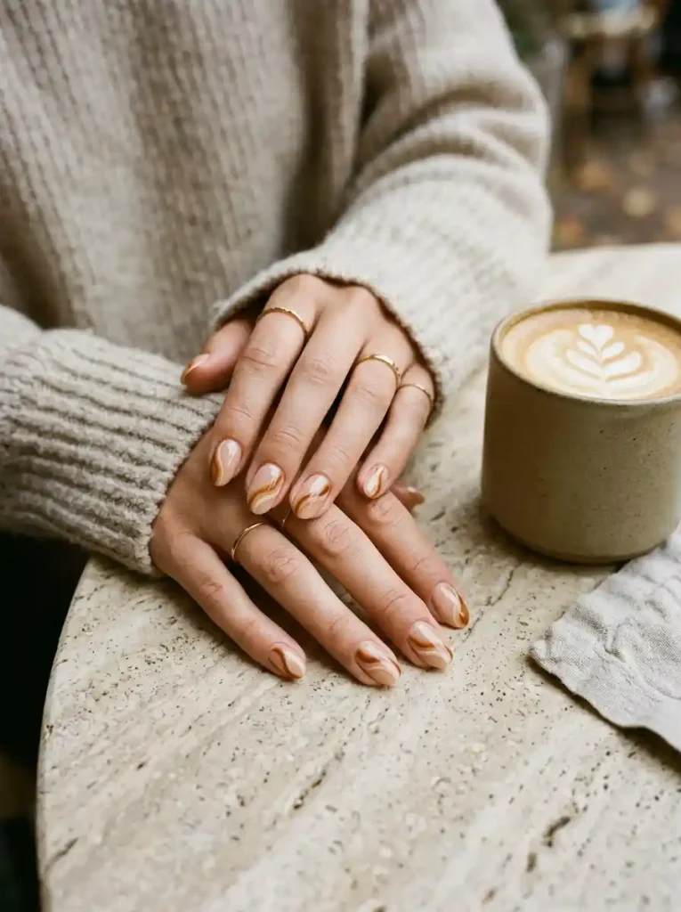 5. Caramel Swirl Nails