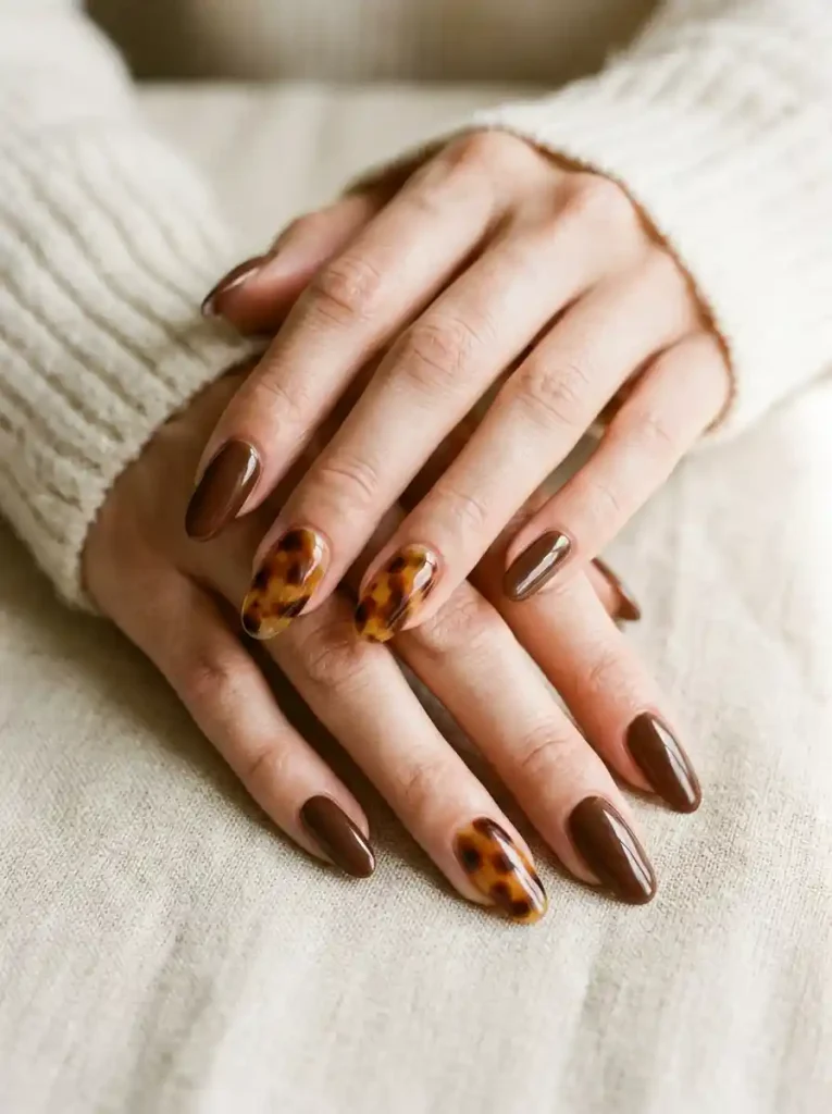 6. Tortoiseshell Accent Nails