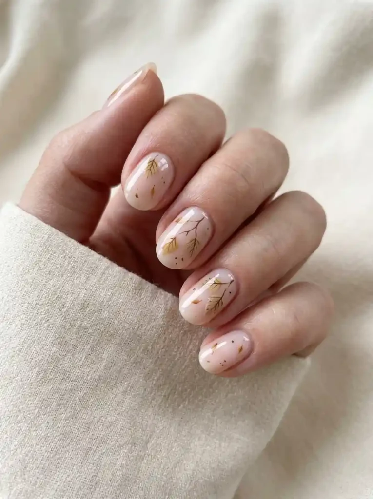 7. Delicate Birch Leaf Nails