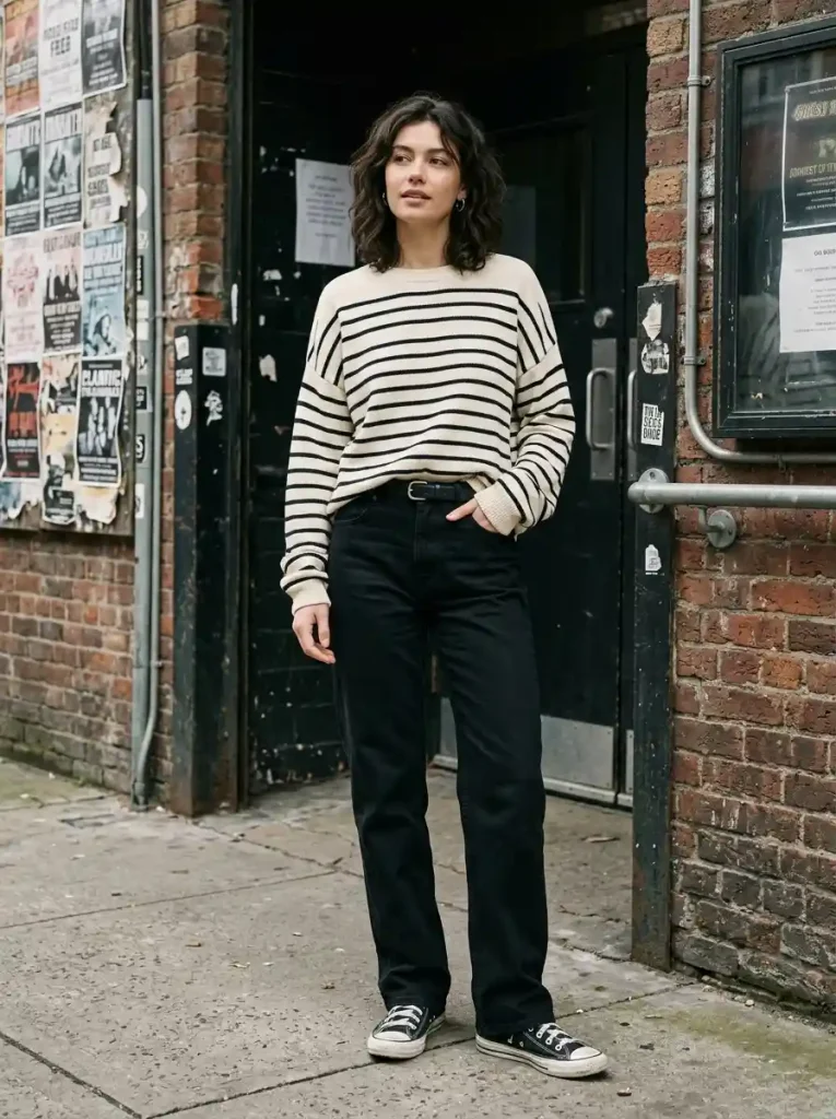7. Striped Sweater and Black Jeans