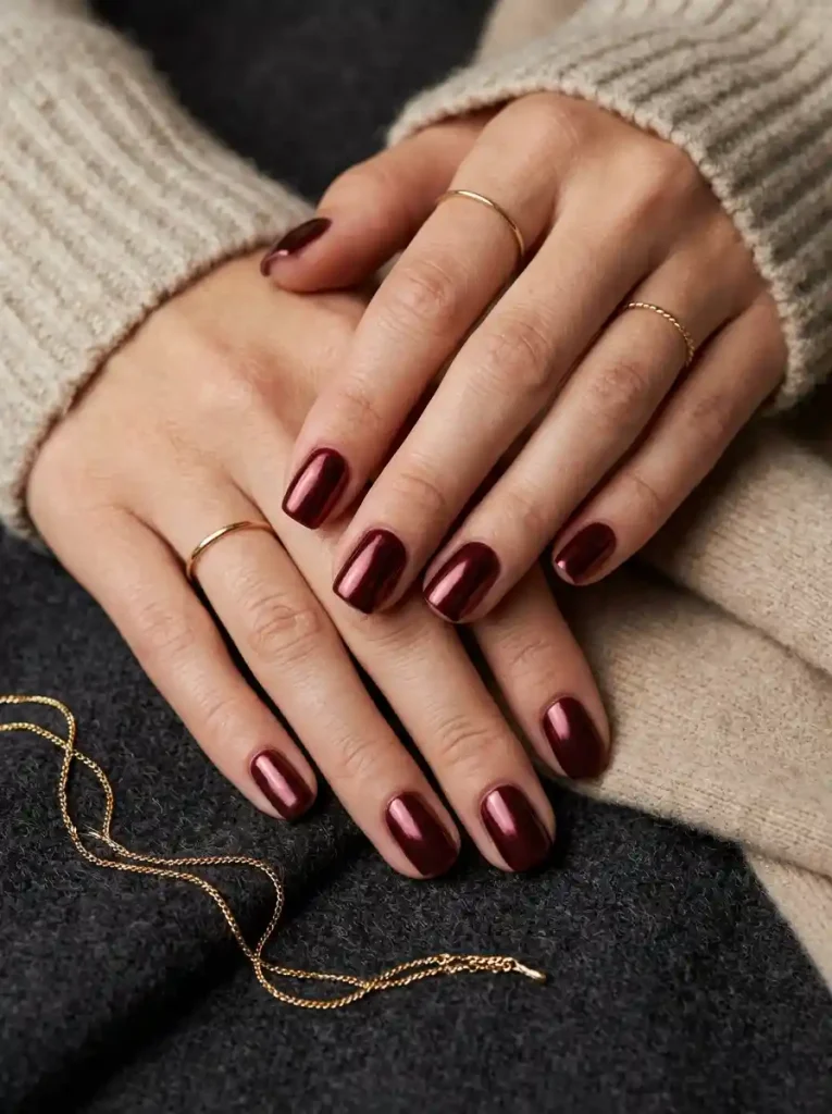 8. Burgundy Chrome Nails