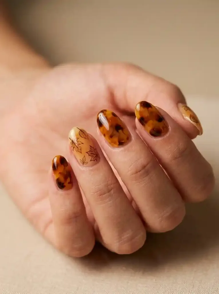 9. Tortoiseshell Leaf Nails